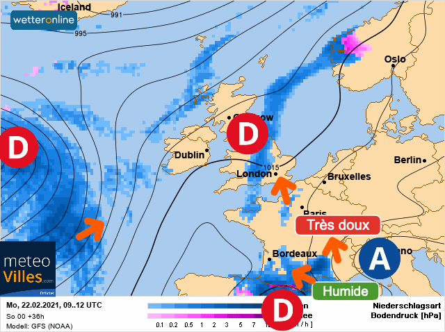 Carte de prévisions d'europe du Lundi 22 février 2021