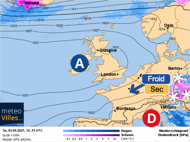 Carte de prévisions d'europe du Samedi 3 avril 2021