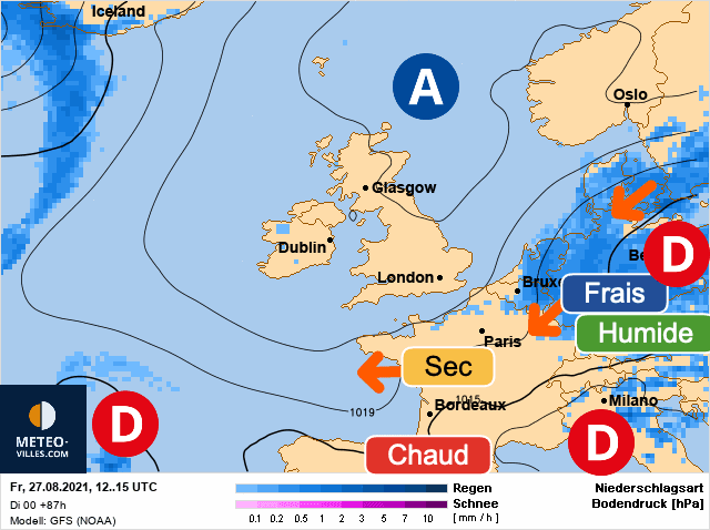 Carte de prévisions d'europe du Vendredi 27 août 2021