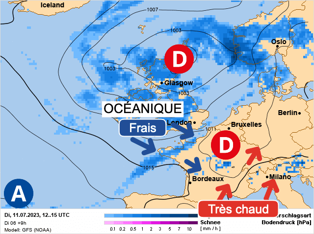 Carte de prévisions d'europe du Mardi 11 juillet 2023