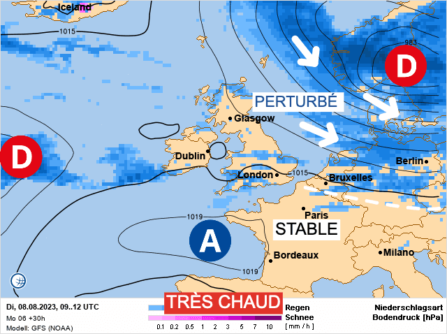 Carte de prévisions d'europe du Mardi 8 août 2023