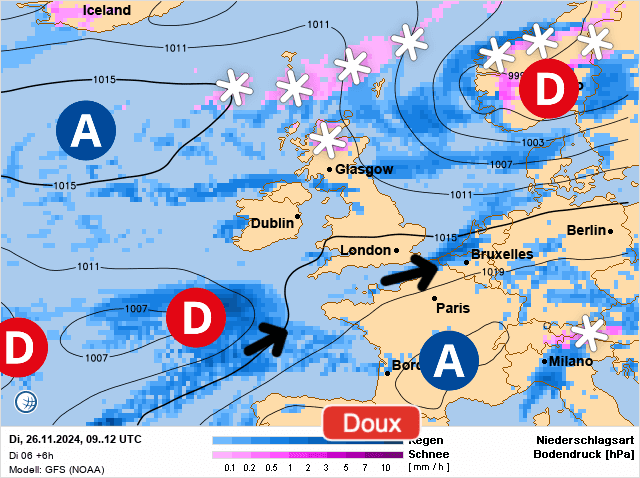 Carte de prévisions d'europe du Mardi 26 novembre 2024