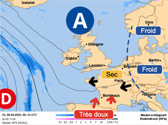 Carte de prévisions d'europe du Mardi 8 avril 2025