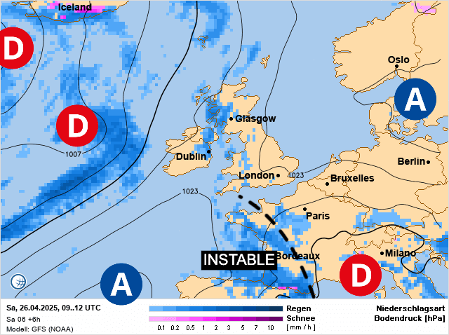 Carte de prévisions d'europe du Samedi 26 avril 2025