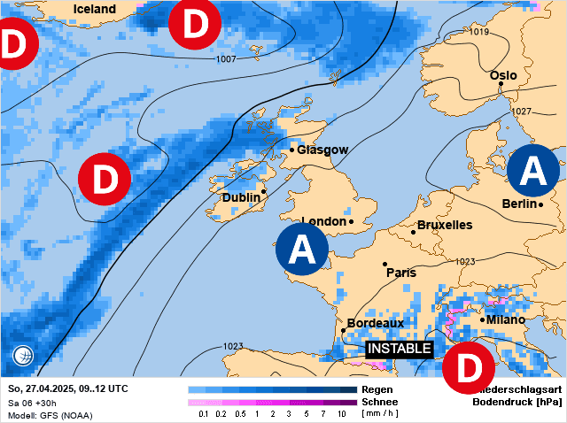 Carte de prévisions d'europe du Dimanche 27 avril 2025