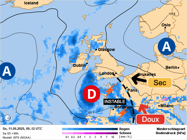 Carte de prévisions d'europe du Dimanche 11 mai 2025