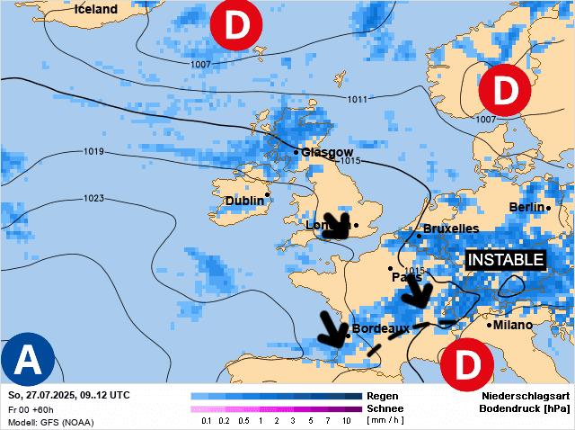 Carte de prévisions d'europe du Dimanche 27 juillet 2025