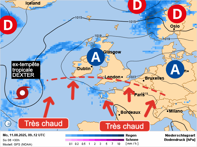 Carte de prévisions d'europe du Lundi 11 août 2025