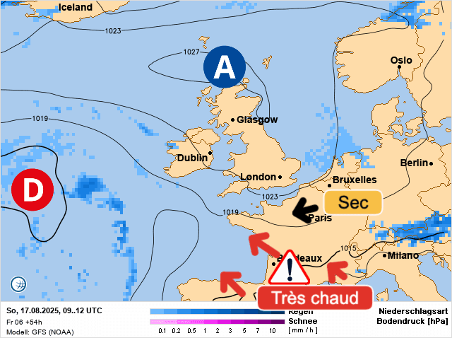 Carte de prévisions d'europe du Dimanche 17 août 2025