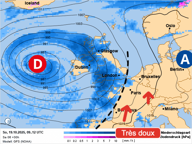 Carte de prévisions d'europe du Dimanche 19 octobre 2025