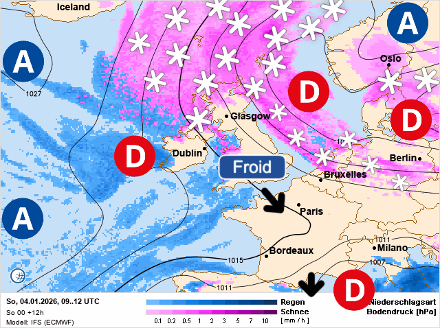 Carte de prévisions d'europe du Dimanche 4 janvier 2026