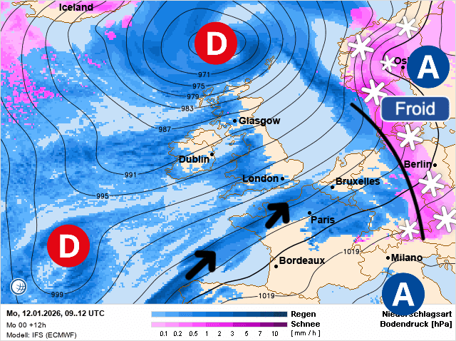 Carte de prévisions d'europe du Lundi 12 janvier 2026