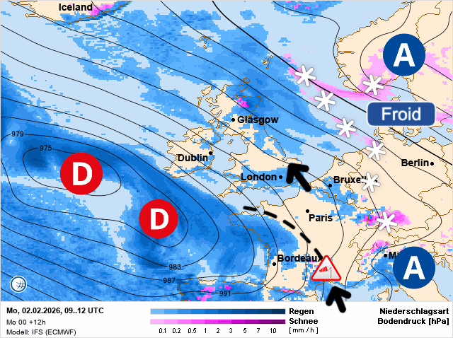 Carte de prévisions d'europe du Lundi 2 février 2026