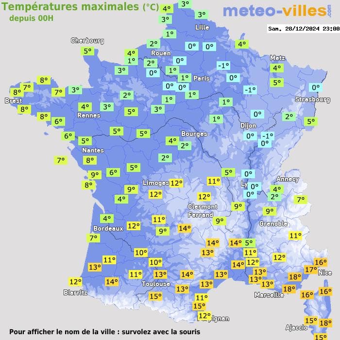 Températures maximales (°C) depuis 00h
