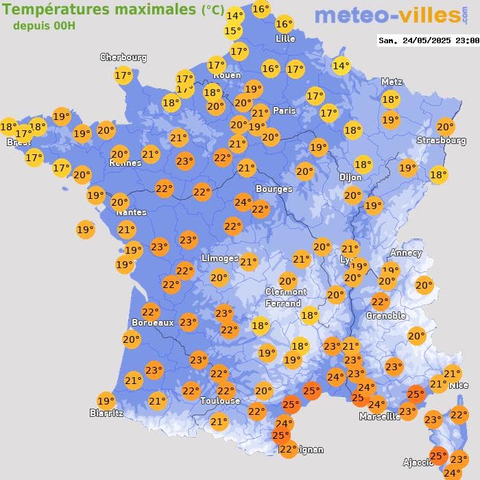 Températures maximales (°C) depuis 00h