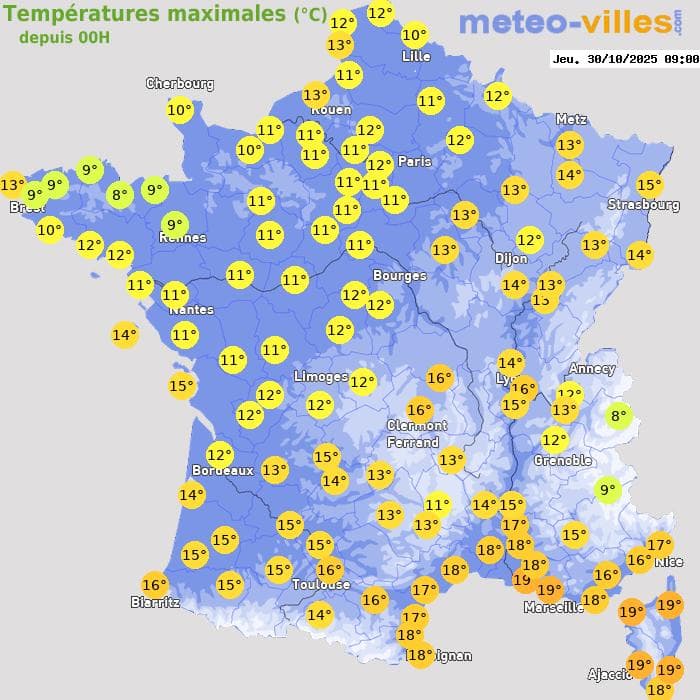 Températures maximales (°C) depuis 00h