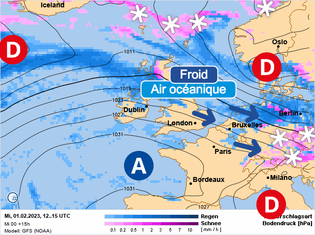 Carte de prévisions d'europe du Mercredi 1 février 2023