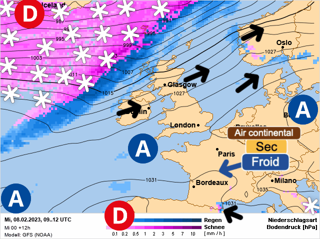 Carte de prévisions d'europe du Mercredi 8 février 2023
