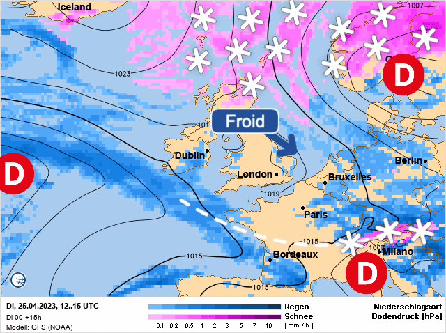 Carte de prévisions d'europe du Mardi 25 avril 2023
