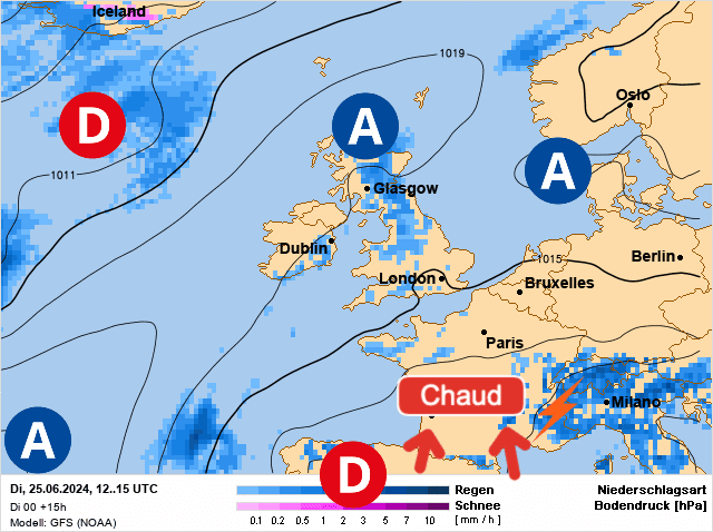 Carte de prévisions d'europe du Mardi 25 juin 2024