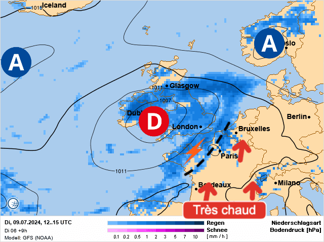 Carte de prévisions d'europe du Mardi 9 juillet 2024