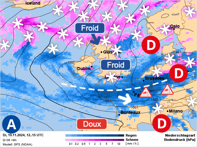 Carte de prévisions d'europe du Mardi 19 novembre 2024