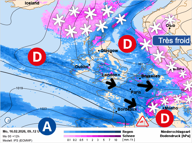 Carte de prévisions d'europe du Lundi 16 février 2026