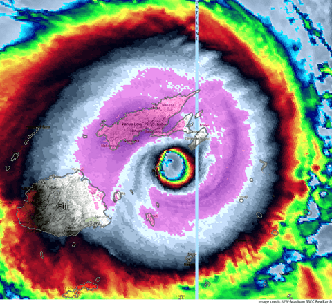 Image d'illustration pour Le puissant cyclone Winston (historique) frappe les îles Fidji