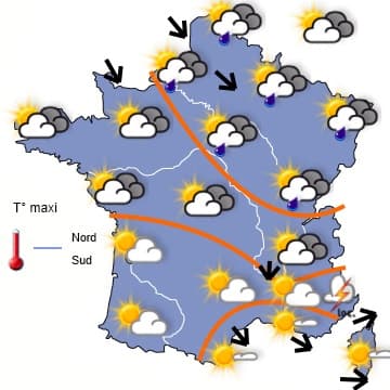Persistance d'un courant humide et relativement frais, sauf dans le Midi